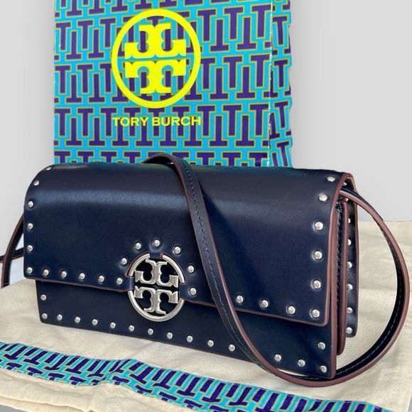Tory Burch Handbags - Tory Burch Studded Miller Crossbody Bag in Midnight $598 w/ Dust Bag & Box